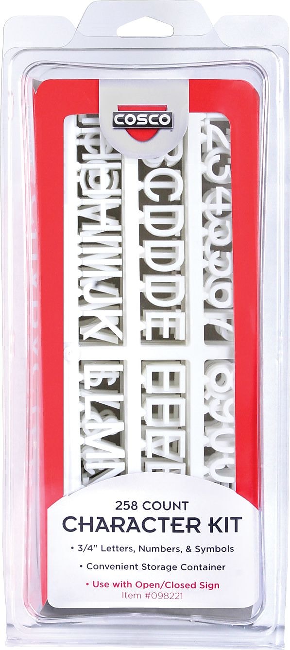 Cosco Character Kit Replacement Sign Letters, 0.75", White, 258 Letters/Kit (098233)
