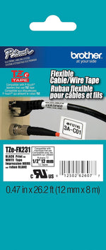 Brother P-touch TZe-FX231 Laminated Flexible ID Label Maker Tape, 1/2" x 26-2/10', Black on White (TZe-FX231)