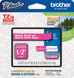 Brother P-touch TZe-MQP35 Laminated Label Maker Tape, 1/2" x 16-4/10', White on Berry Pink (TZe-MQP35)