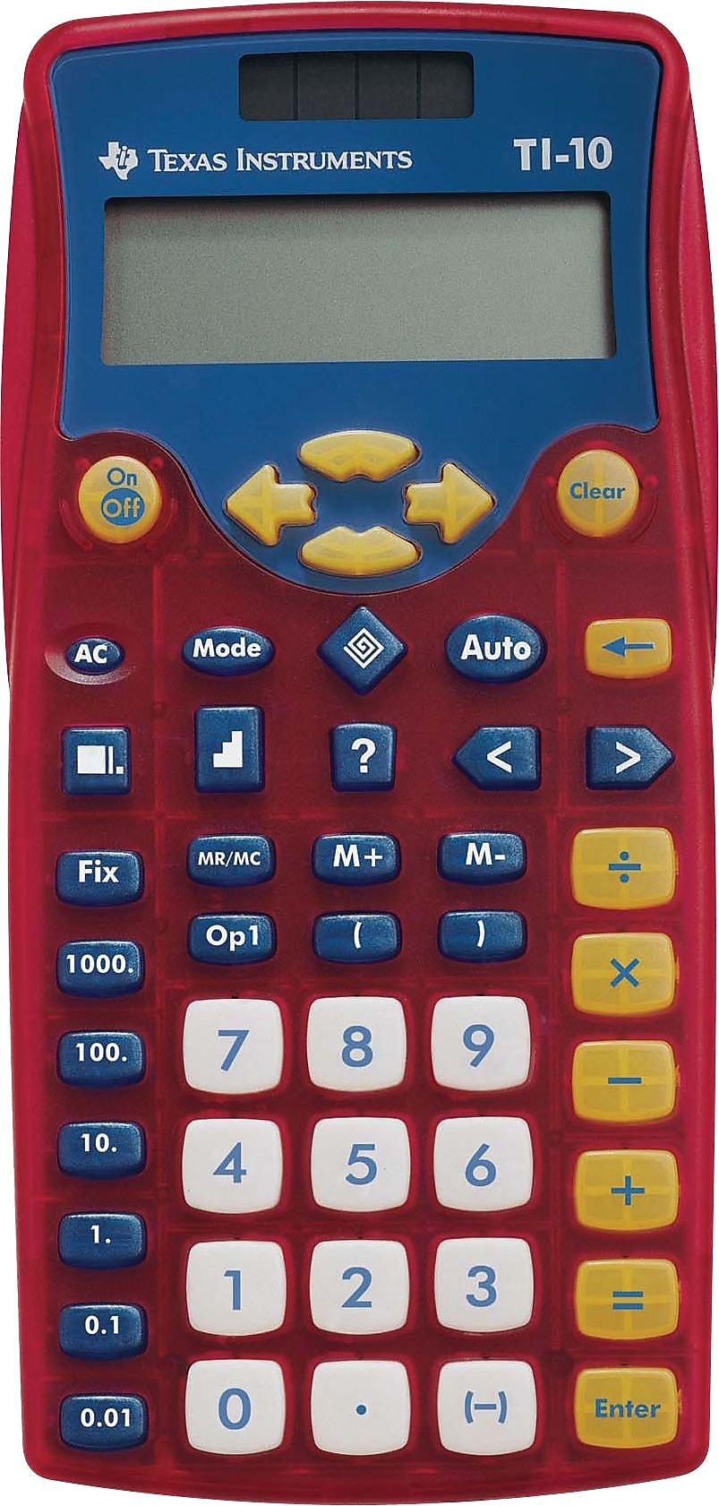 Texas Instruments 11-Digit Battery/Solar Powered Basic Calculator, Red, 10/Box (TI10TK)