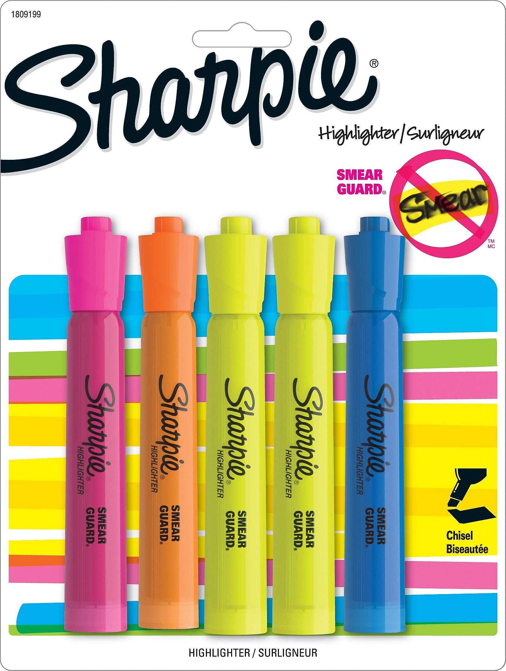 Sharpie Tank Highlighter, Chisel Tip, Assorted, 5/Pack (1809199)