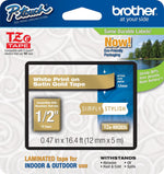 Brother P-touch TZe-MQ835 Laminated Label Maker Tape, 1/2" x 16-4/10', White on Satin Gold (TZe-MQ835)