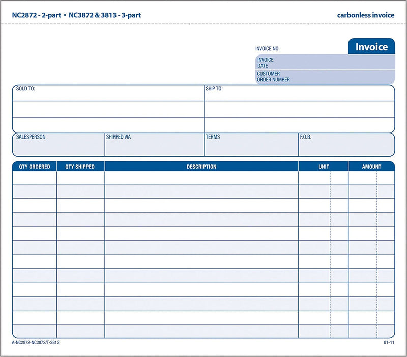 Adams 2-Part Carbonless Invoices, 8-1/2" x 7-7/16", 50 Sets/Book (NC2872-50)