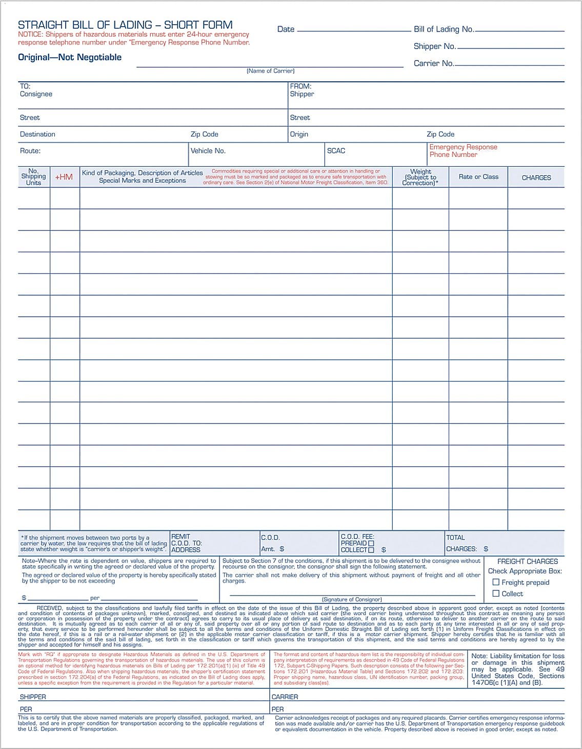 TOPS® Bill of Lading Unit Set, Ruled, 4-Part Carbonless, 11-7/16" x 8-1/2", 50/Pack (3847)