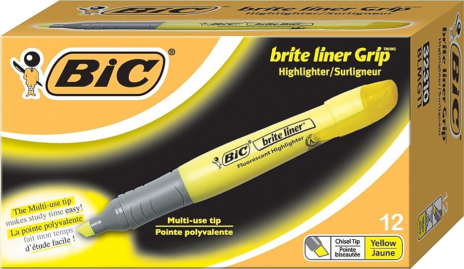BIC Brite Liner Tank Highlighters, Chisel Tip, Yellow, 144/Carton (BLMG11YELCA)