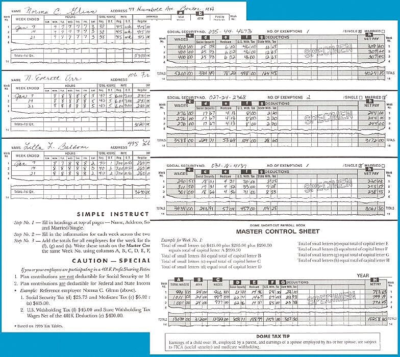 Dome Short-Cut Payroll Book, 8 Columns, 11.25" x 8.75", Navy (650)