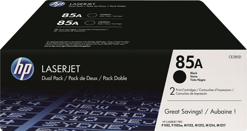 HP 85A Black Standard Yield Toner Cartridge, 2/Pack (CE285D)