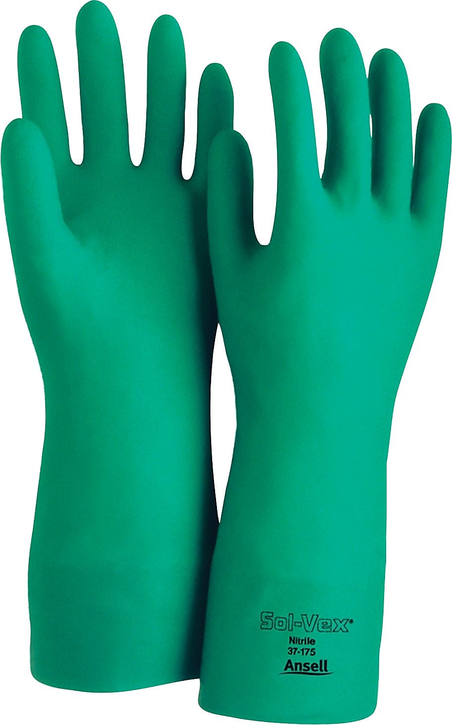 Ansell® Sol-Vex® Unsupported Nitrile Gloves, Flock Lined, Straight Cuff, Size 8, Green, 12 Pair/Box (012-37-175-8)
