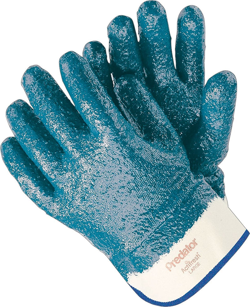Memphis Gloves® Predator® Fully Coated Gloves, Nitrile, Lined Safety Cuff, Large, Blue, 12 Pair/Box