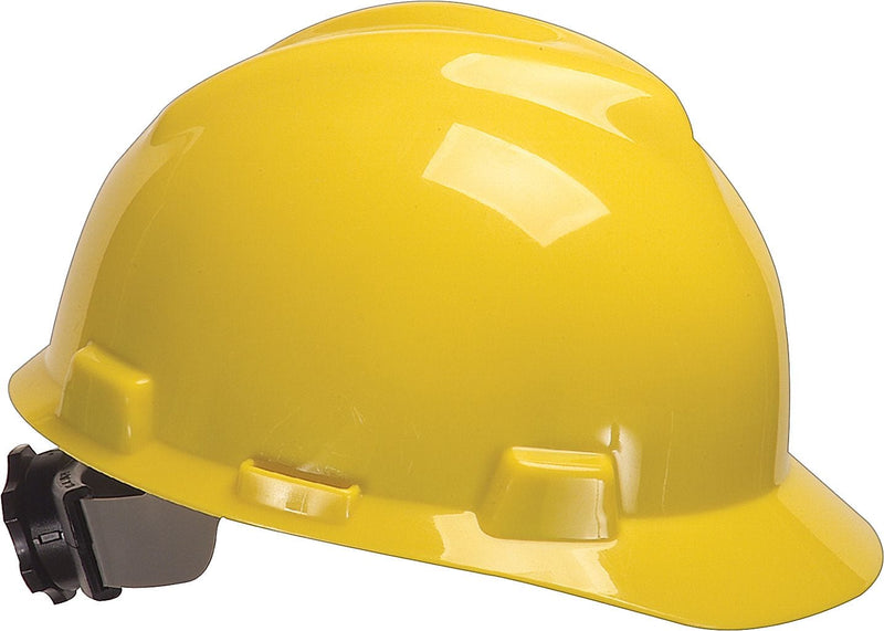 MSA V-Gard Polyethylene Ratchet Suspension Short Brim Hard Hat, Yellow (454-475360)