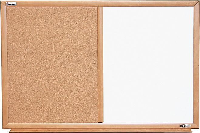 AbilityOne Combination Dry Erase/Cork Board, Oak Frame, 24" x 36"