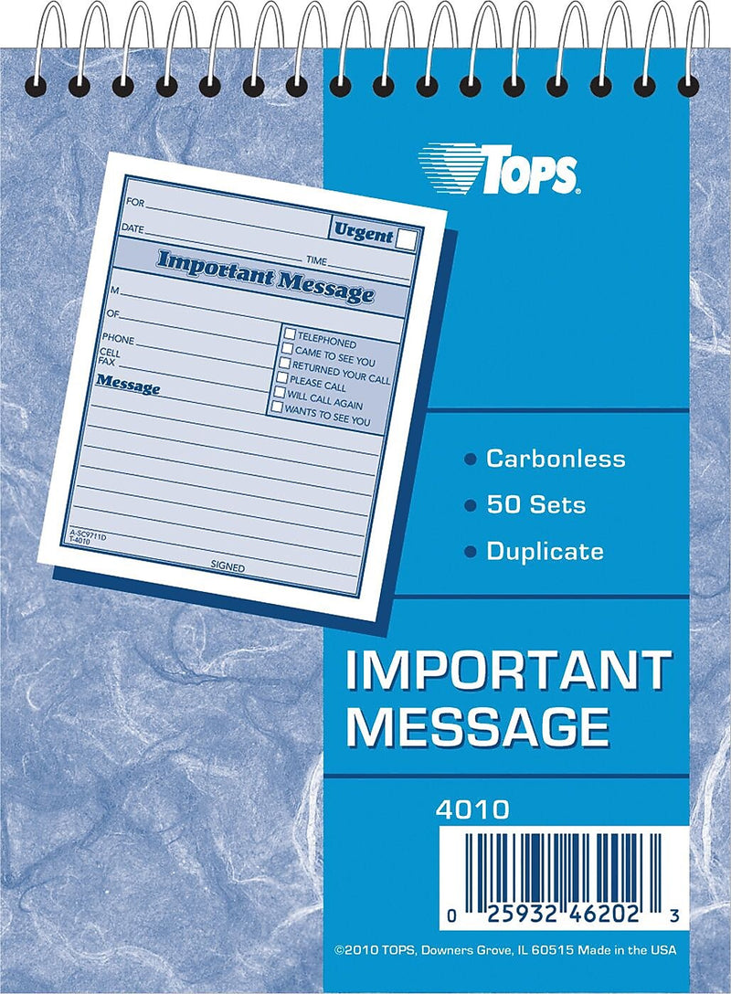 TOPS Phone Message Pad, 4-1/4" x 5-1/2", White/Canary, 50 Sheets/Pad (4010)
