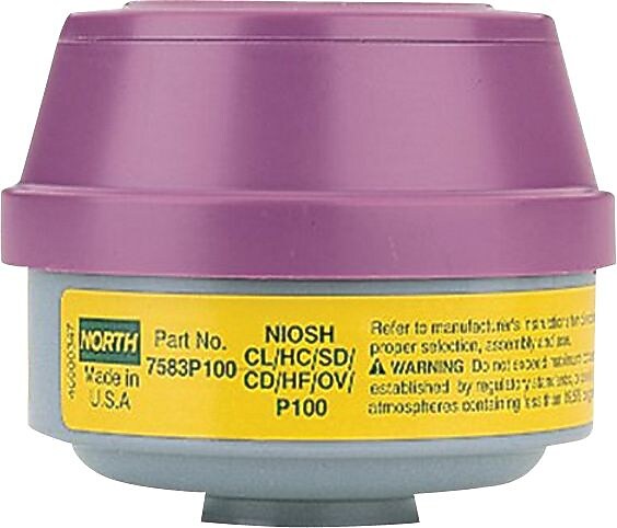 North Safety Combination Gas and Vapor Cartridge, P100, Chlorine, Chlorine Dioxide