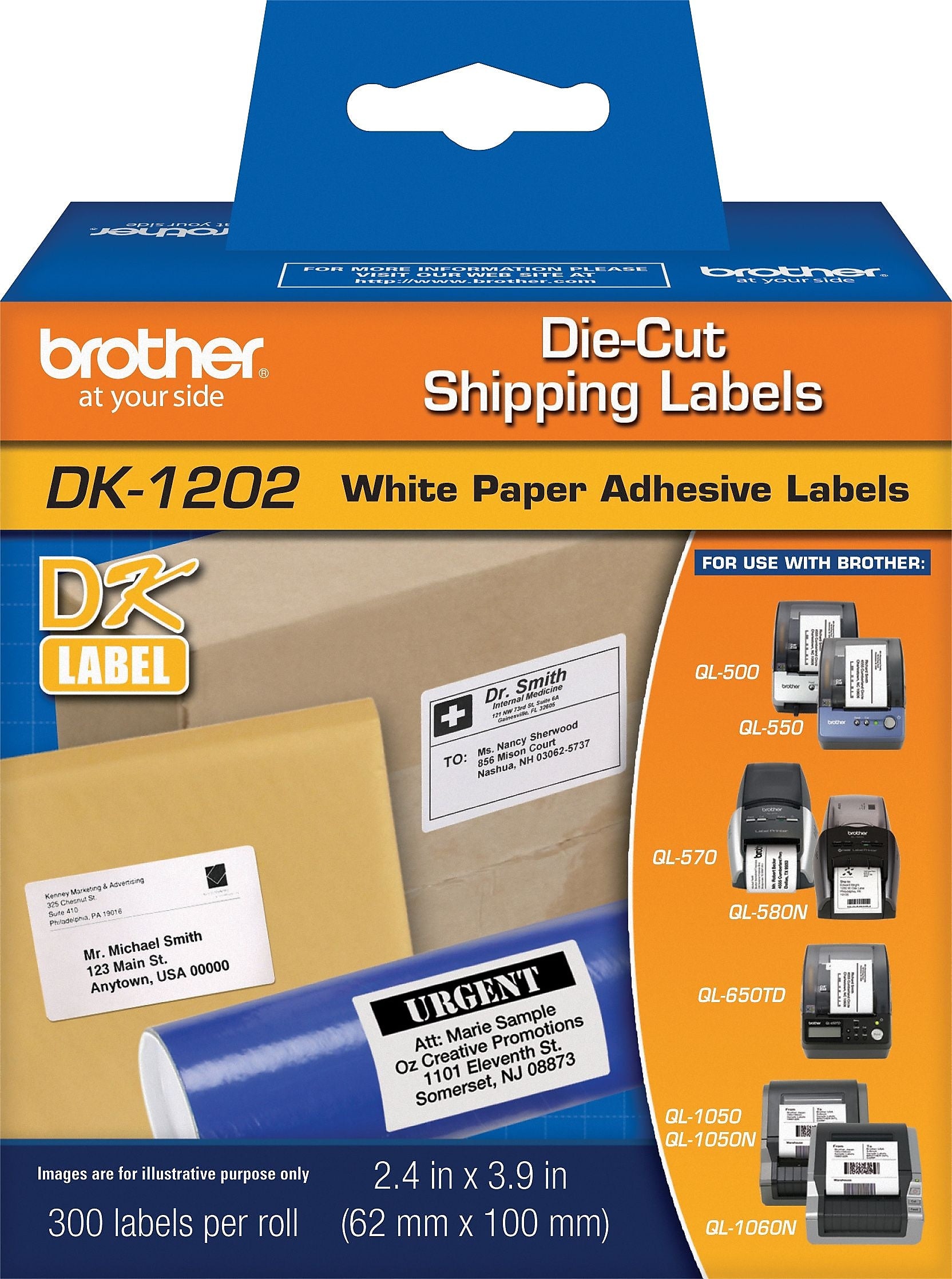 Brother DK-1202 Label Printer Labels, 2.4" x 3.9", White, Labels/Roll, 3 Rolls/Box (DK-12023PK)