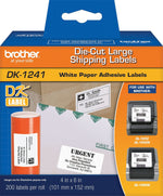 Brother DK-1241 Large Shipping Paper Labels, 6" x 4", Black on White, 200 Labels/Roll (DK-1241)