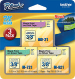 Brother P-touch M-E793 Label Maker Tape, 3/8" x 26-2/10', Black on Assorted Colors, 3/Pack (M-E793)