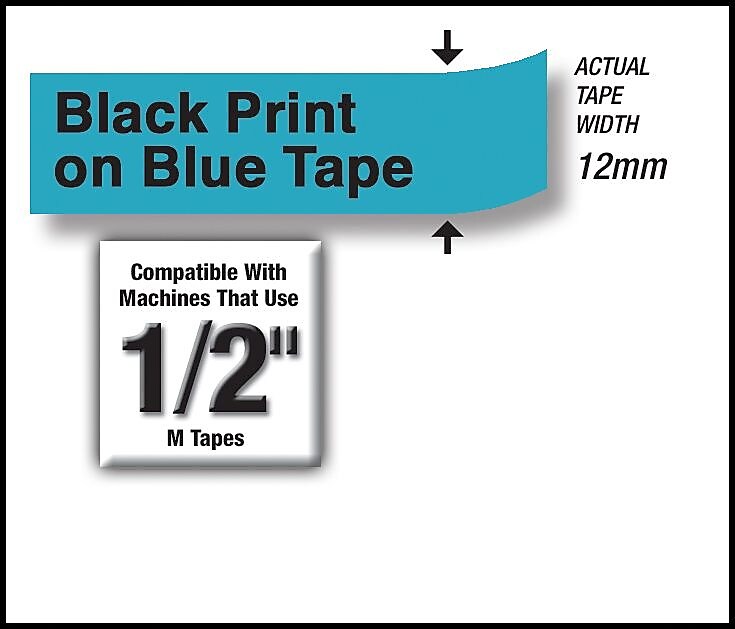 Brother P-touch M-531 Label Maker Tape, 1/2" x 26-2/10', Black on Blue (M-531)