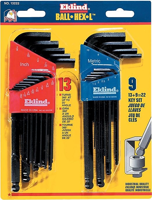 Eklind® Ball-Hex-L™ Key Set, L-Handle, Long, 22 piece