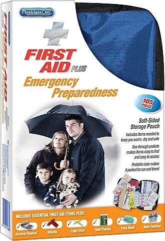 PhysiciansCare Soft Sided First Aid Kit, Plus Emergency Preparedness Items, 105 Pieces (90168)