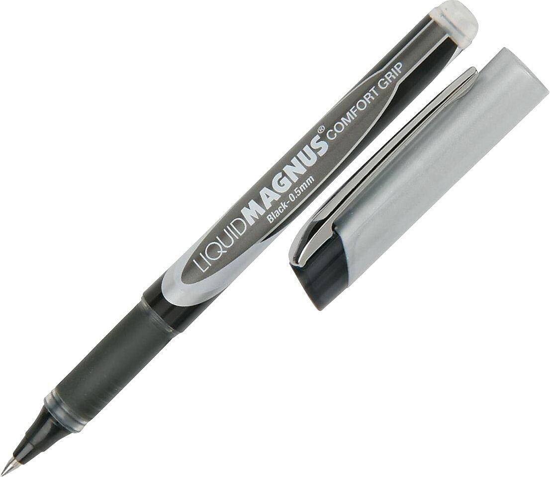 AbilityOne SKILCRAFT 7520015877801 Rollerball Stick Pen, Micro Point, 0.5 mm, Black Ink / Black Barrel, 4/Pk