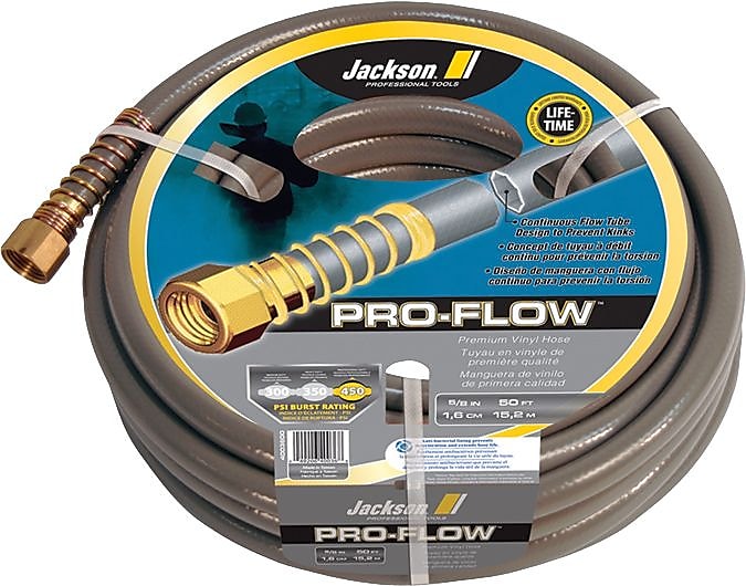 Jackson Safety Pro-Flow Heavy Duty Professional Water Hose, PVC, 5/8" x 50', Gray (027-4003600)