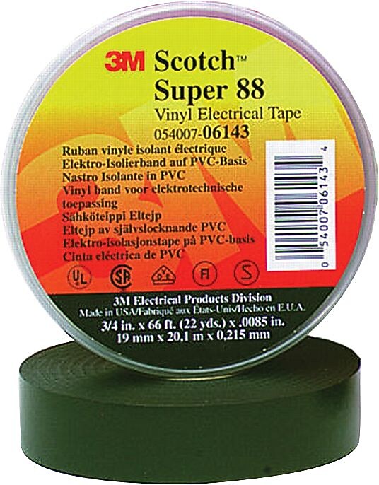 3M Scotch 88 Super Vinyl Electrical Tape, 0.75" x 66 ft, Black (MMM06143)