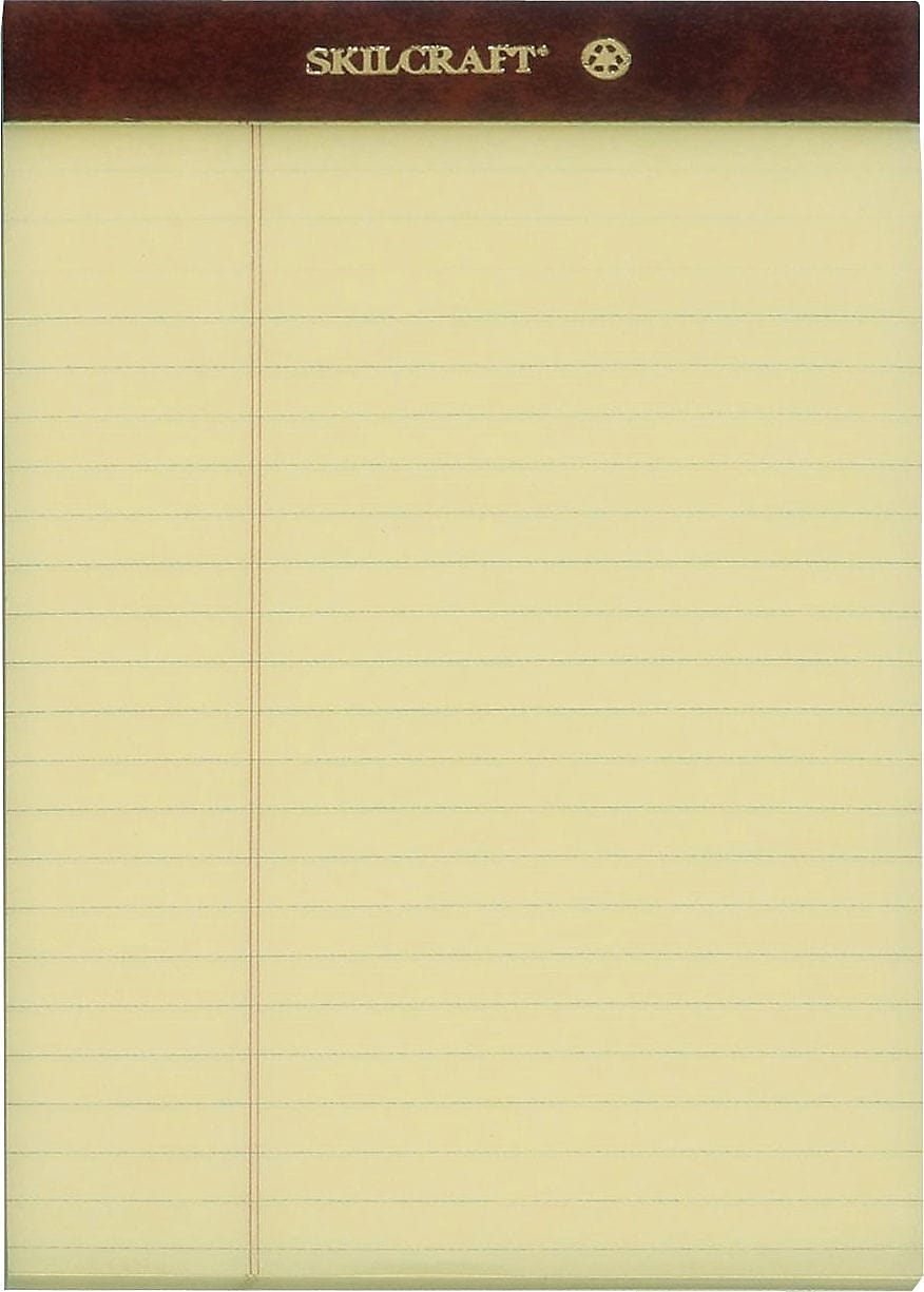 AbilityOne National Industries for the Blind Notepad, 5" x 8", Wide Ruled, Yellow, 50 Sheets/Pad, 12 Pads (NSN3566726)