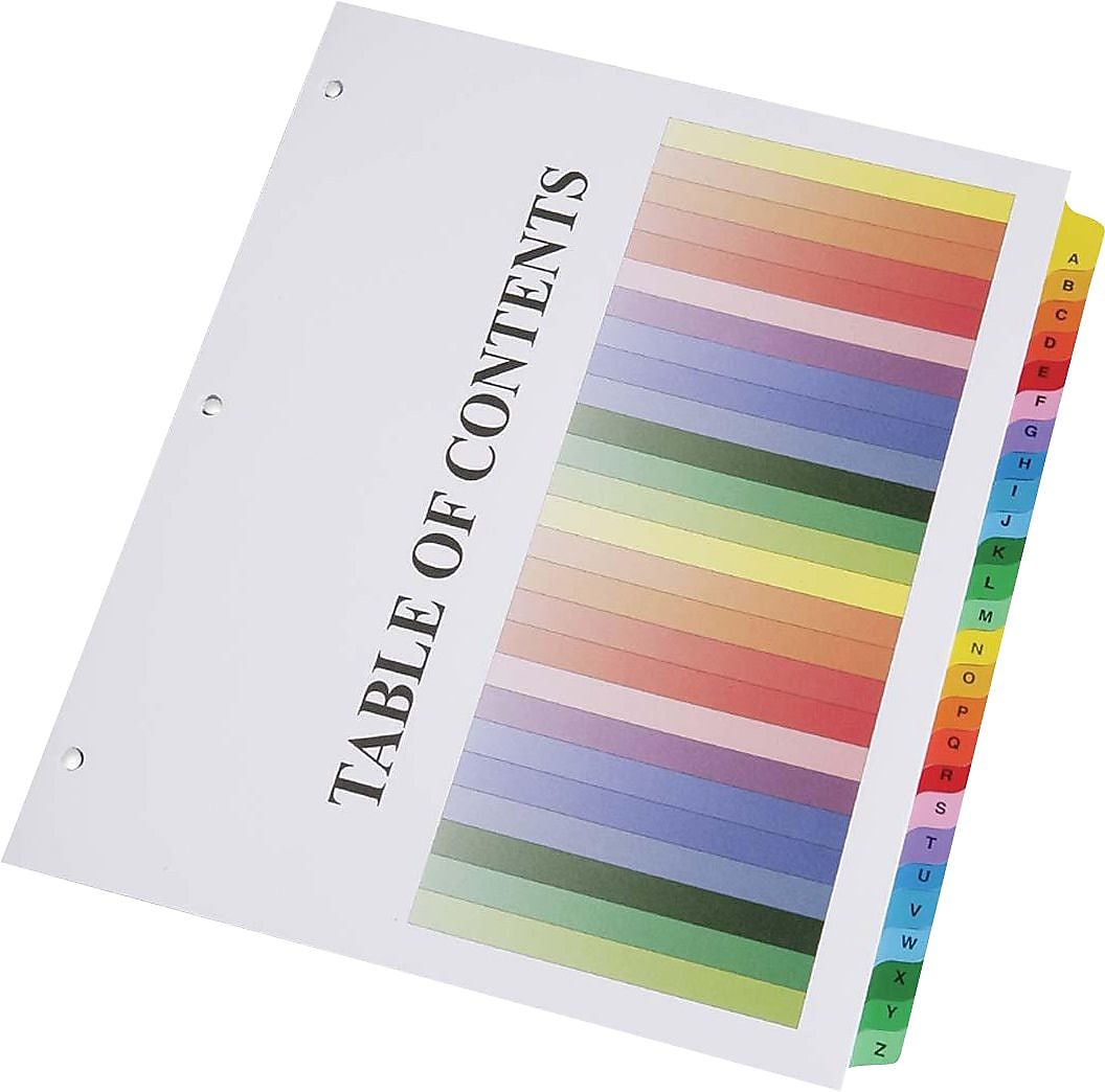 AbilityOne Skilcraft Tab Binder Index Sheets, A-Z Index, Assorted Colors, 26 Tabs/Set (7530013683492)