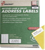 AbilityOne Multi-Use Permanent Labels, 1" x 2 5/8", White, 30 Labels per Sheet, 100 Sheets/Box (7530015144904)