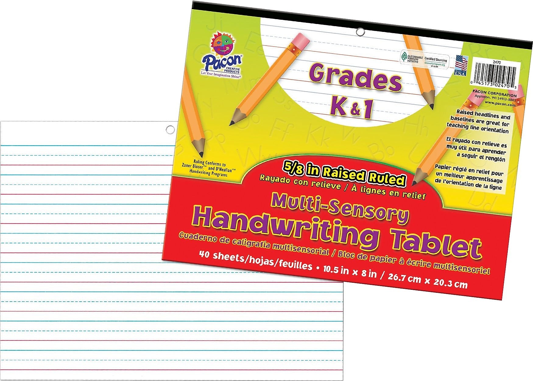 Multi-Sensory Handwriting Tablet, 10-1/2 x 8, 40 Sheets/Pad