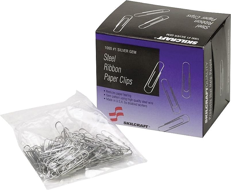 AbilityOne Skilcraft Standard Size Paper Clip, #1 Size, 1,000/Bx