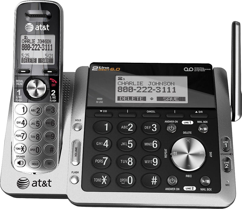 AT&T TL88102 2-Line Cordless Phone, Gray/Black