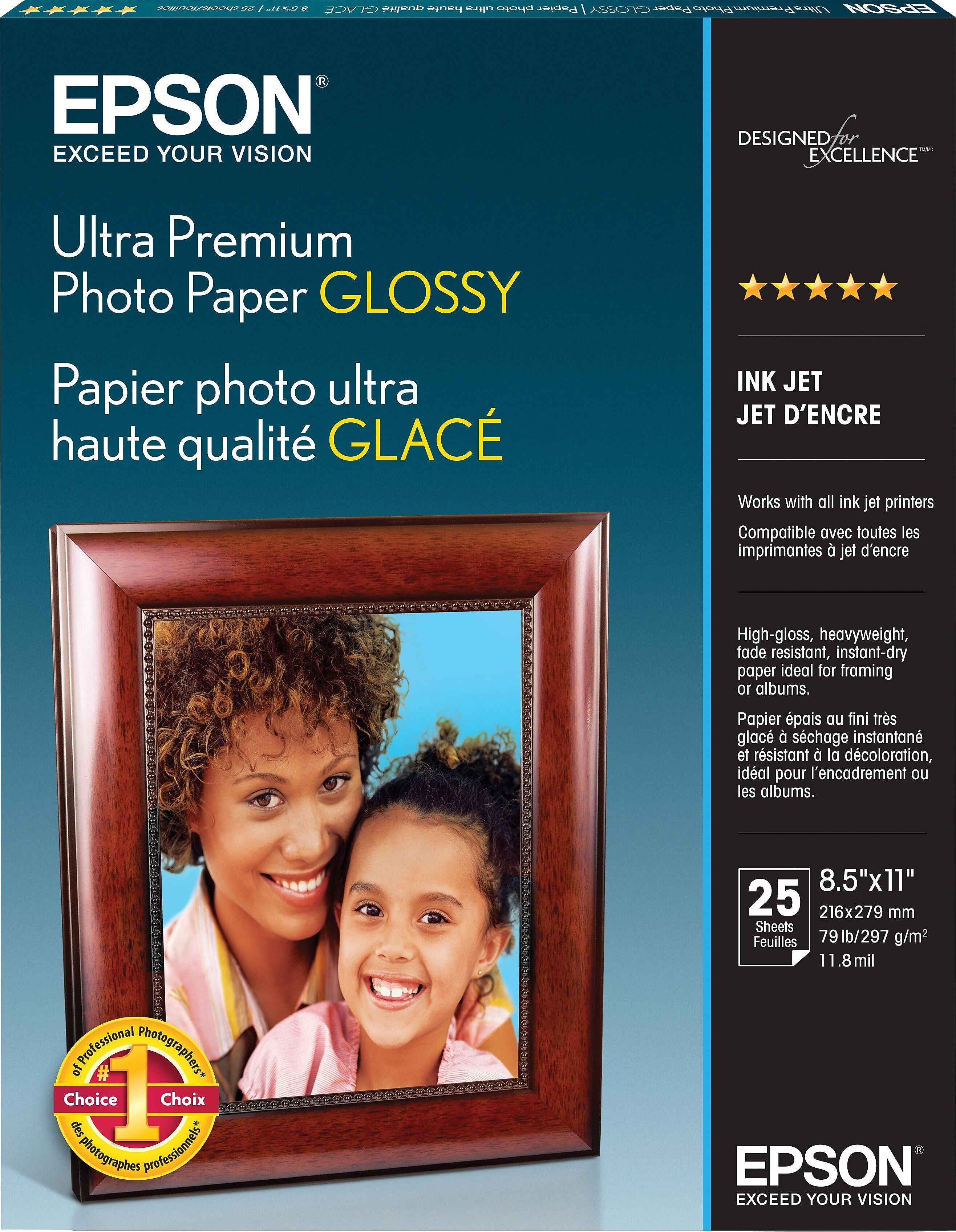 Epson Ultra Premium Glossy Photo Paper, 8.5" x 11", 25 Sheets/Pack (S042182)