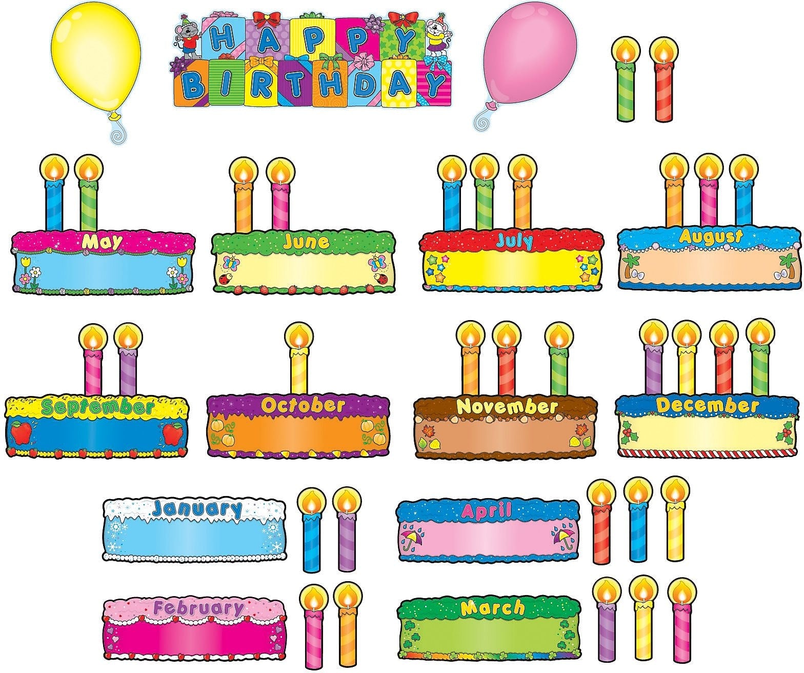 Carson-Dellosa Birthday Cakes Bulletin Board Set, Grades PK - 5