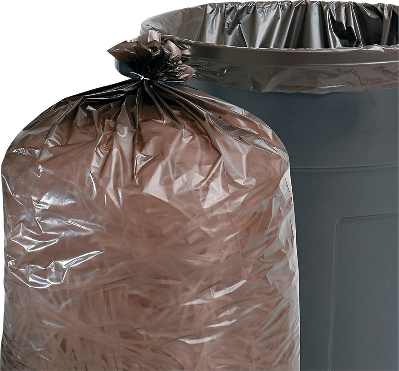 Stout Total Recycled Content Trash Bags, 60 Gallon, 1.5 Mil, 43" x 49", Brown, 100/Ct