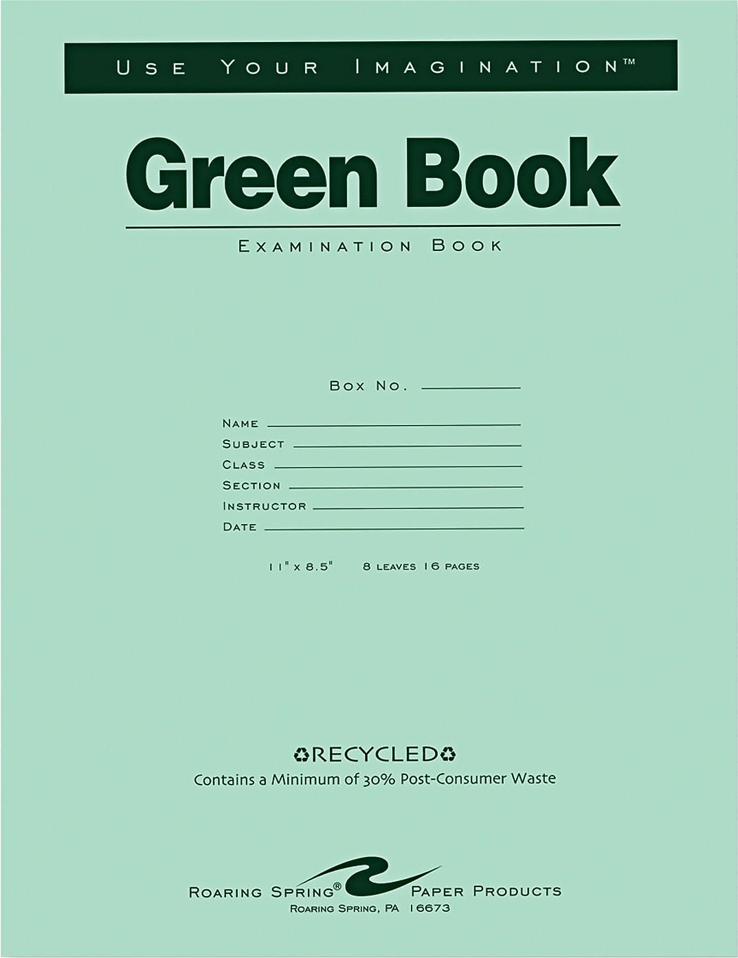 Roaring Spring Paper Products Exam Notebooks, 8.5" x 11", Wide Ruled, 8 Sheets, Green (77509)