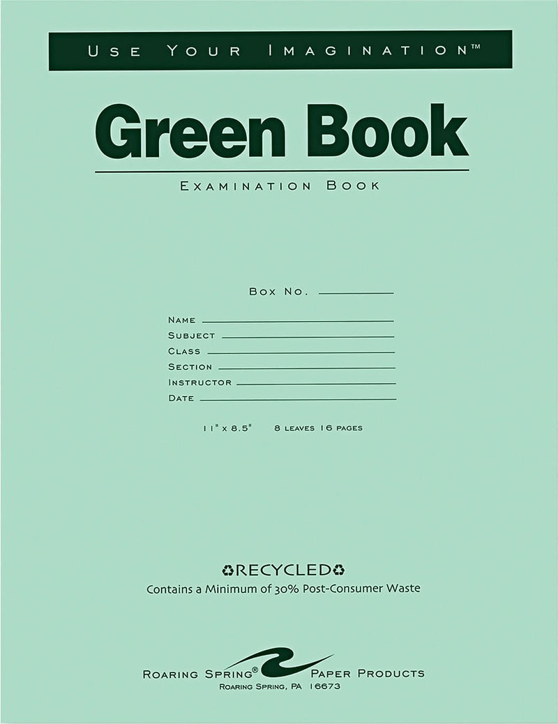 Roaring Spring Paper Products Exam Notebooks, 8.5" x 11", Wide Ruled, 8 Sheets, Green (77509)