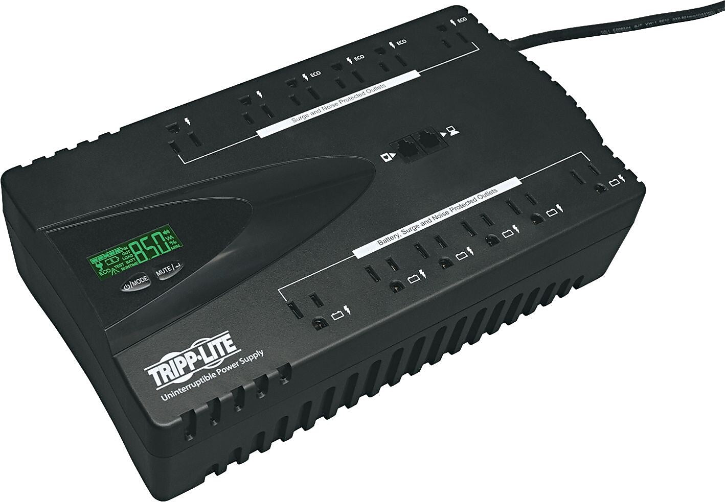 Tripp Lite UPS 850VA Eco Green Battery Backup, 12-Outlets, Black (ECO850LCD)