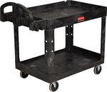 Rubbermaid Heavy Duty 2-Shelf Plastic/Poly Mobile Utility Cart with Lockable Wheels, Black (FG452088BLA)