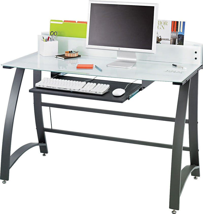 Safco Xpressions Glass Top Computer Desk, Frosted/Black