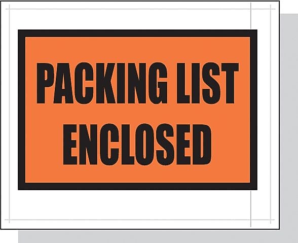 4 1/2 x 5 1/2" "Packing List Enclosed" Envelopes, Orange, 1000/Carton (PL10)