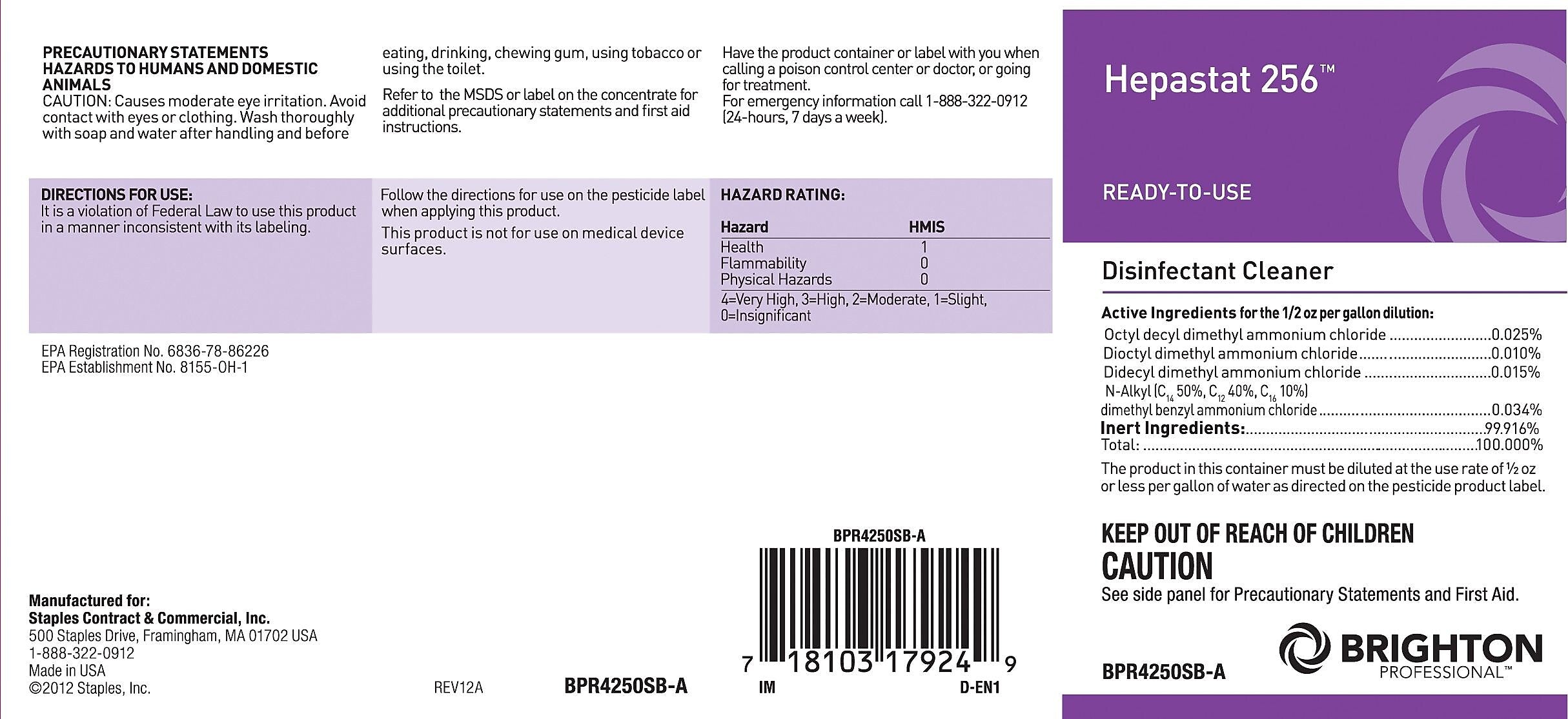 Brighton Professional™ Secondary Label For Hepastat 256 Disinfectant Cleaner (BPR4250SL-A)