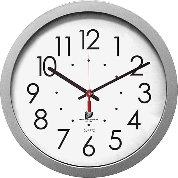 Quartz Flat Rim Clock, 13-1/4", Silver