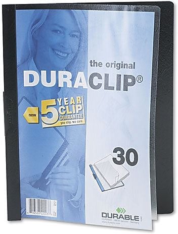 Vinyl DuraClip Report Cover with Clip, Letter Size, Clear/Black, 25/Box (DBL220301)