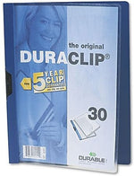 Vinyl DuraClip Report Cover, Letter, Holds 30 Pages, Clear/Dark Blue 25/BX