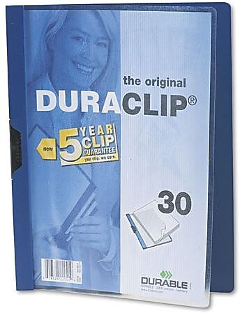 Vinyl DuraClip Report Cover, Letter, Holds 30 Pages, Clear/Dark Blue 25/BX