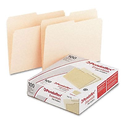 Pendaflex Recycled File Folder, 2/5-Cut Tab, Assorted, Letter Size, Manila, 100/Box (752 1/2)