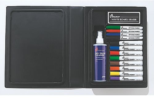 AbilityOne Dry Erase Marker Kit, 8oz Board Cleaner, Low Odor, Chisel Tip, Broad Point, Assorted Colors, 12 Markers/Kit