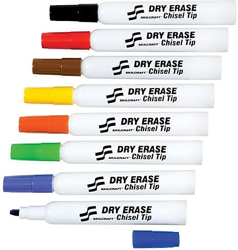 Ability One Dry Erase Markers, Chisel Tip, Assorted, 8/Pack (NSN1863605)