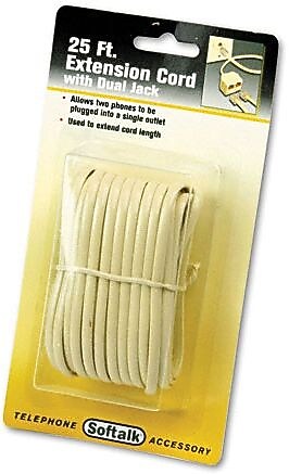 Softalk® Telephone Extensions Cord, Plug/Plug, Almond, 25ft
